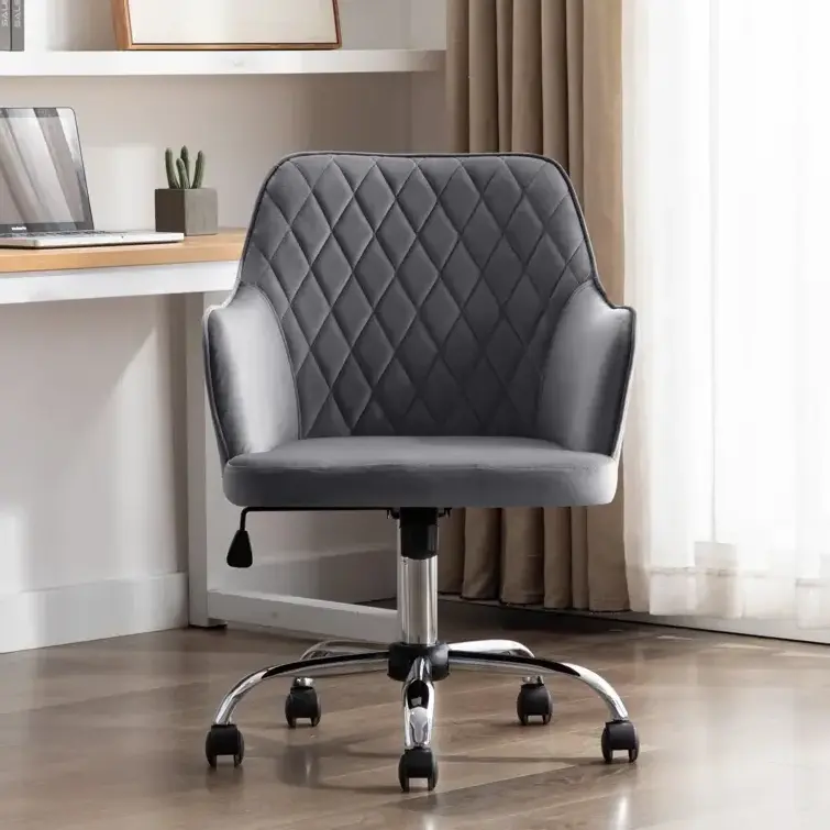 Wholesale Modern Flower Shape Lounge Swivel Office Chairs Armrest Grey Velvet Accent Chair