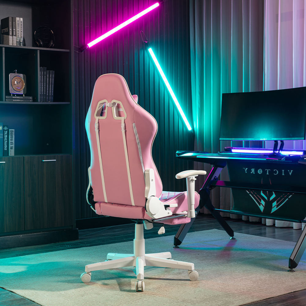 Modern Pu Leather Computer Pc Game Ergonomic Racing Pink Gaming Chair With Foot Rest