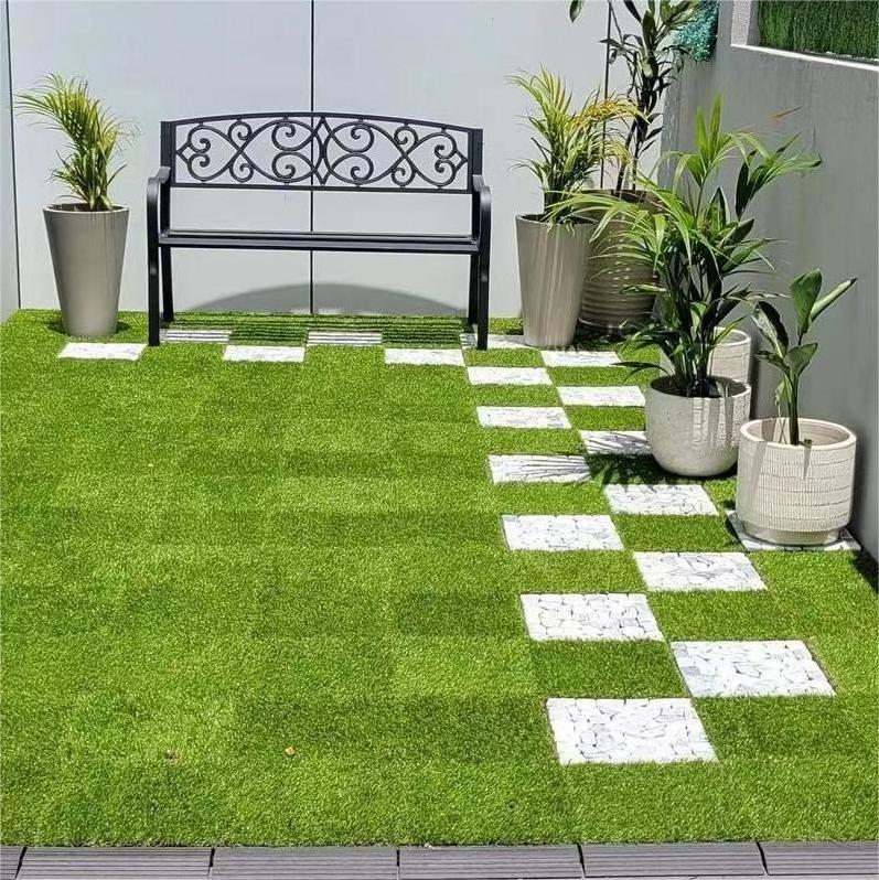 Outdoor Garden Interlocking Artificial Grass plastic base Outdoor diy tile Natural Grass Faux Lawn WPC Tiles