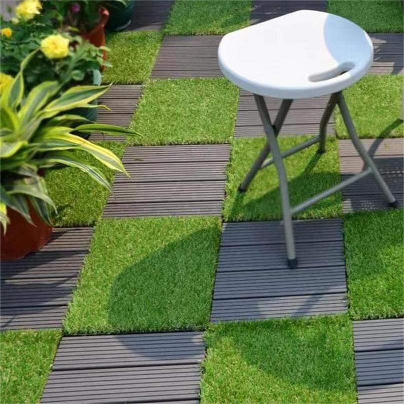 plastic base Outdoor diy tile Natural Grass Faux Lawn Tiles PE Outdoor Garden Interlocking Artificial Grass