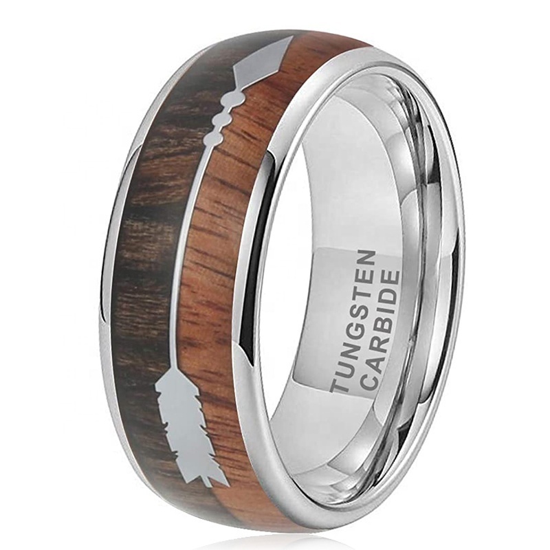 Wholesale Koa Zebra Wood Deer Antler Black Meteorite Opal with Arrows Inlay Tungsten Wedding Ring Bands for Men Women