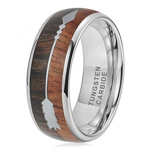 Wholesale Koa Zebra Wood Deer Antler Black Meteorite Opal with Arrows Inlay Tungsten Wedding Ring Bands for Men Women