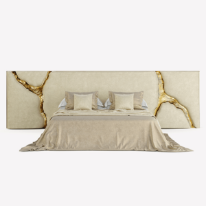 luxury bed sets Custom-made furniture for villas and luxury houses modern bedroom furniture beige fabric king size bed