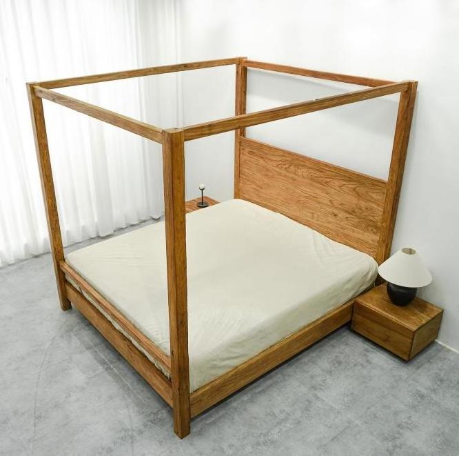 AJJ-MS13 Chinese old elm frame bed Solid wood antique bed standard wabi-Sabi wind 1.8m double queen bed