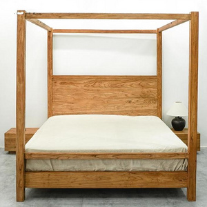 AJJ-MS13 Chinese old elm frame bed Solid wood antique bed standard wabi-Sabi wind 1.8m double queen bed