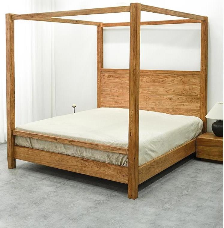 AJJ-MS13 Chinese old elm frame bed Solid wood antique bed standard wabi-Sabi wind 1.8m double queen bed