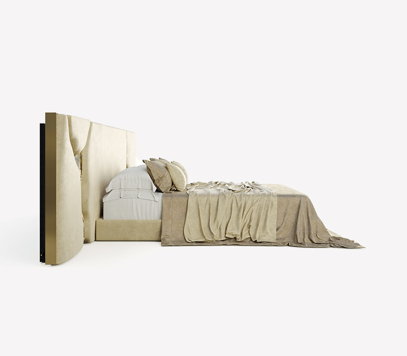 luxury bed sets Custom-made furniture for villas and luxury houses modern bedroom furniture beige fabric king size bed