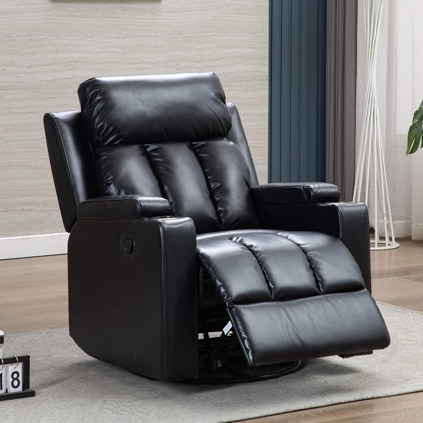 JKY Furniture Modern Leather Gel Home Relax Manual Reclining Cinema Theater Recliner Seating Single Sofa with 2 Cup Holders