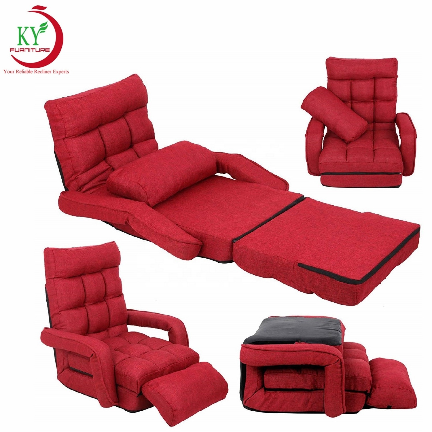 JKY Furniture 5 Position Floor Recliner Foldable Floor Chairs With Back Support Folded