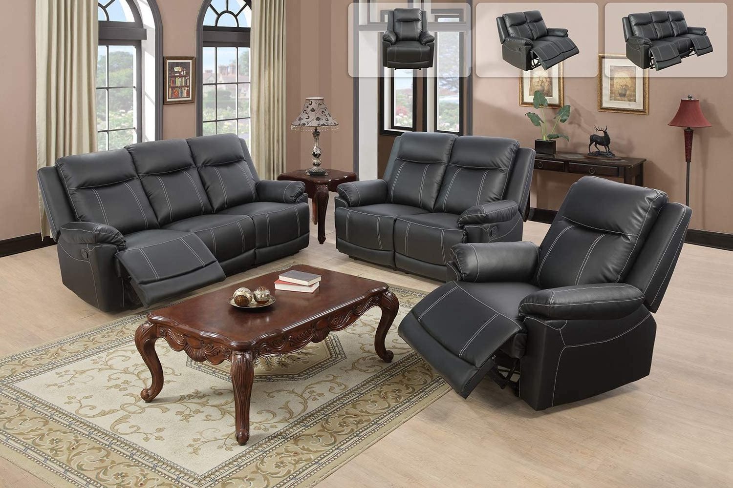 JKY 3 Seater Loveseat Air Leather Manual 2 Seater Motion Recliner Sofa Set Reclinable With Massage Function For Living Room