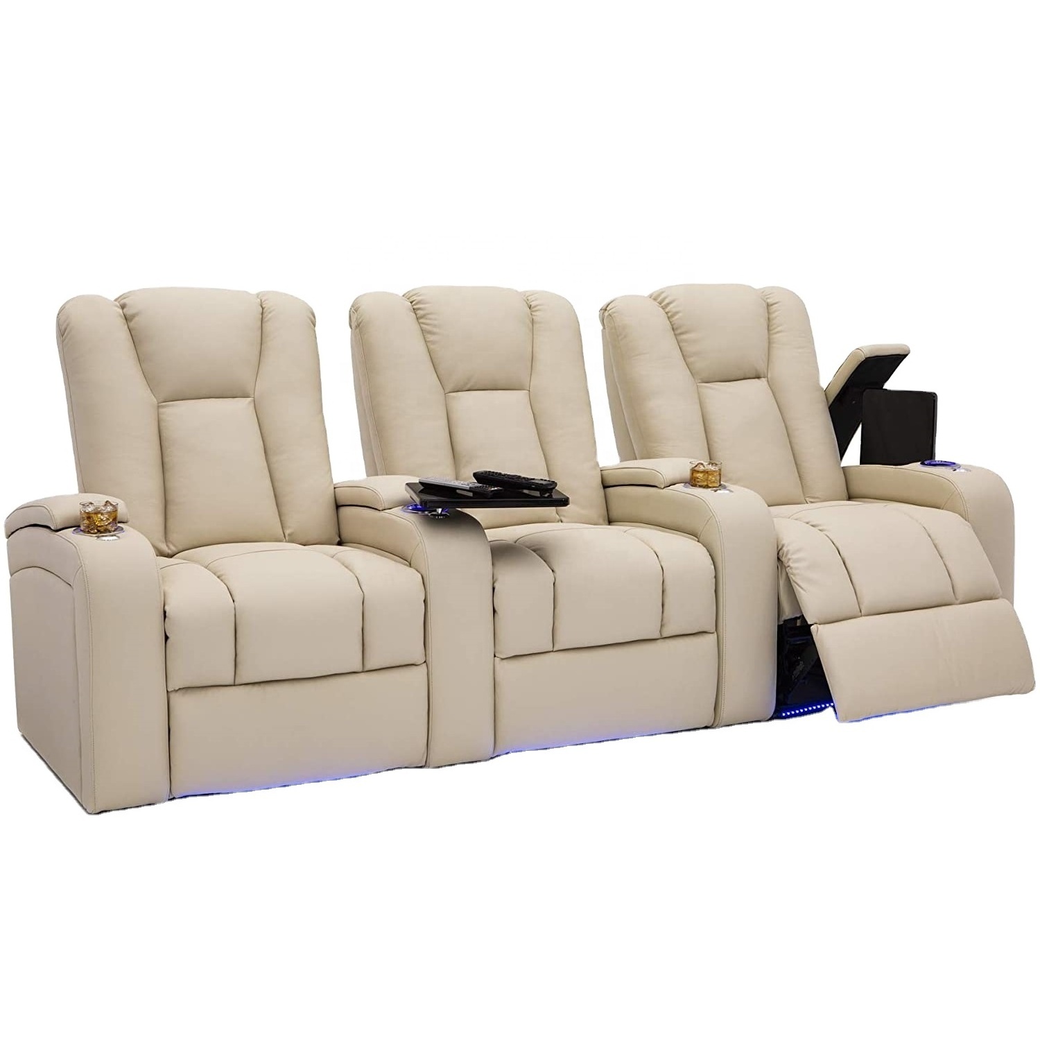 JKY Furniture Leather Power Electric Sectional Home Theater Movie Cinema Recliner Sofa With Table Board And Cup Holder