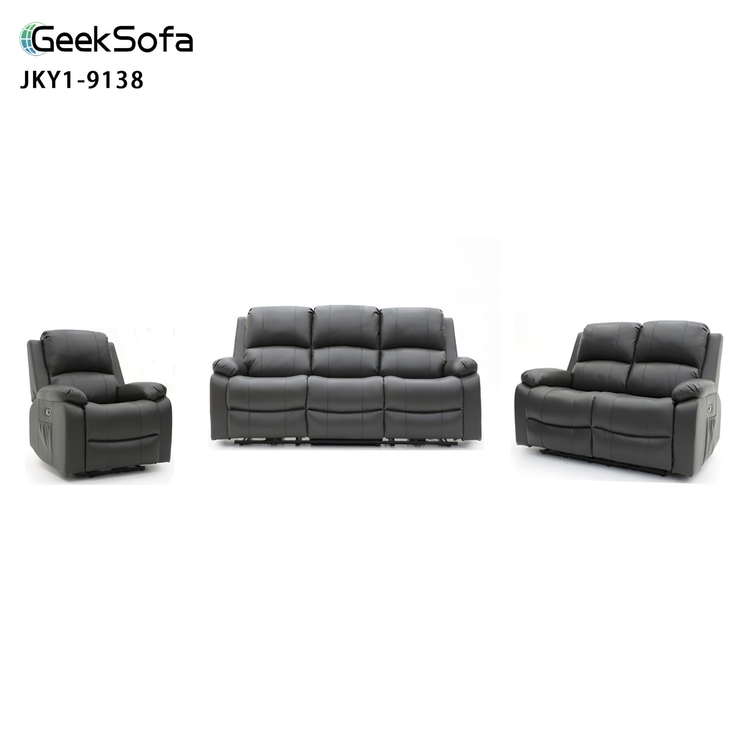 Geeksofa 3+2+1 Air Leather Power Electric Motion Recliner Sofa Set with Folding Down Table and Massage for Living Room Furniture