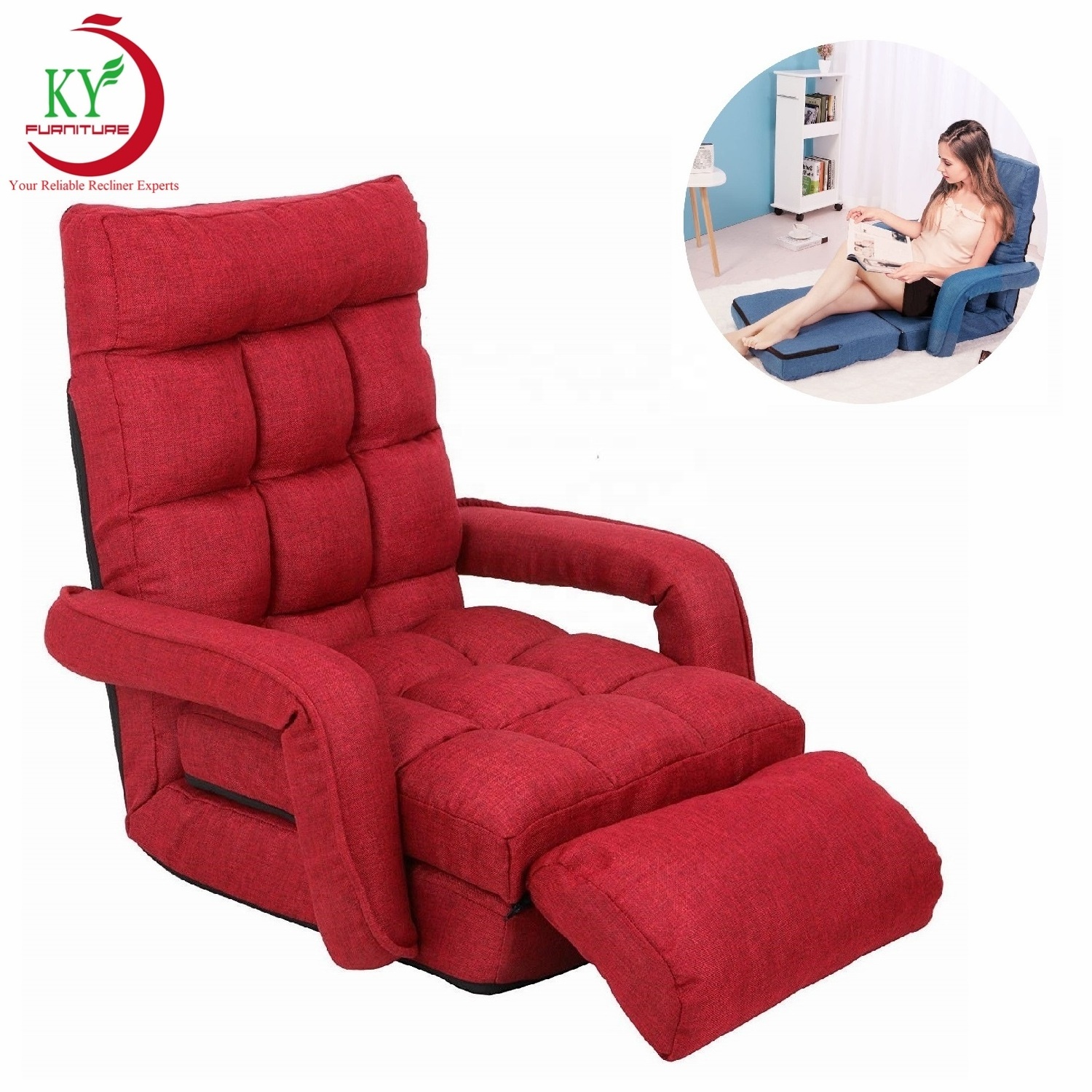 JKY Furniture 5 Position Floor Recliner Foldable Floor Chairs With Back Support Folded