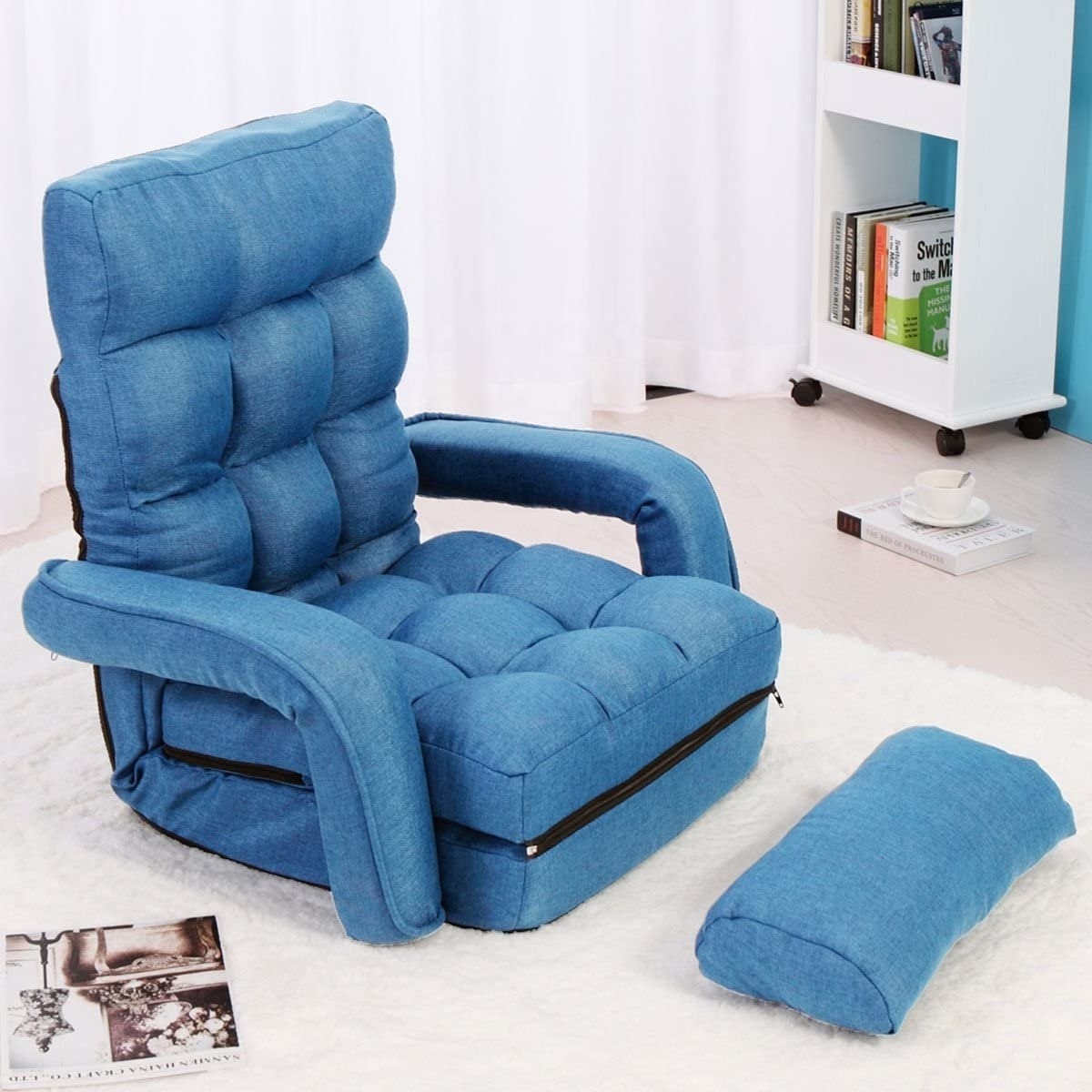 JKY Furniture 5 Position Floor Recliner Foldable Floor Chairs With Back Support Folded