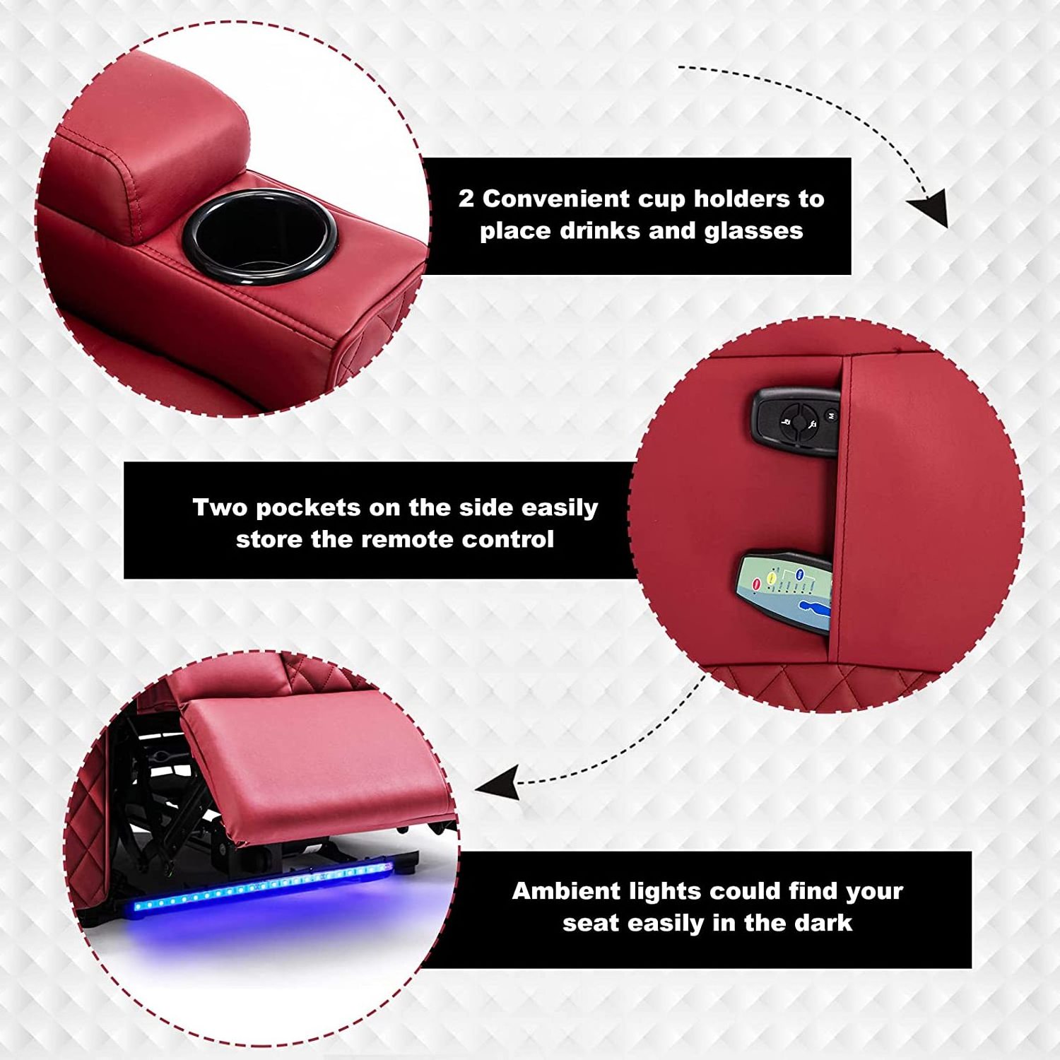 Power Recliner Chair PU Leather Electric Massage Recliner Sofa for Living Room Home Theater Seating with Cup Holders and LED