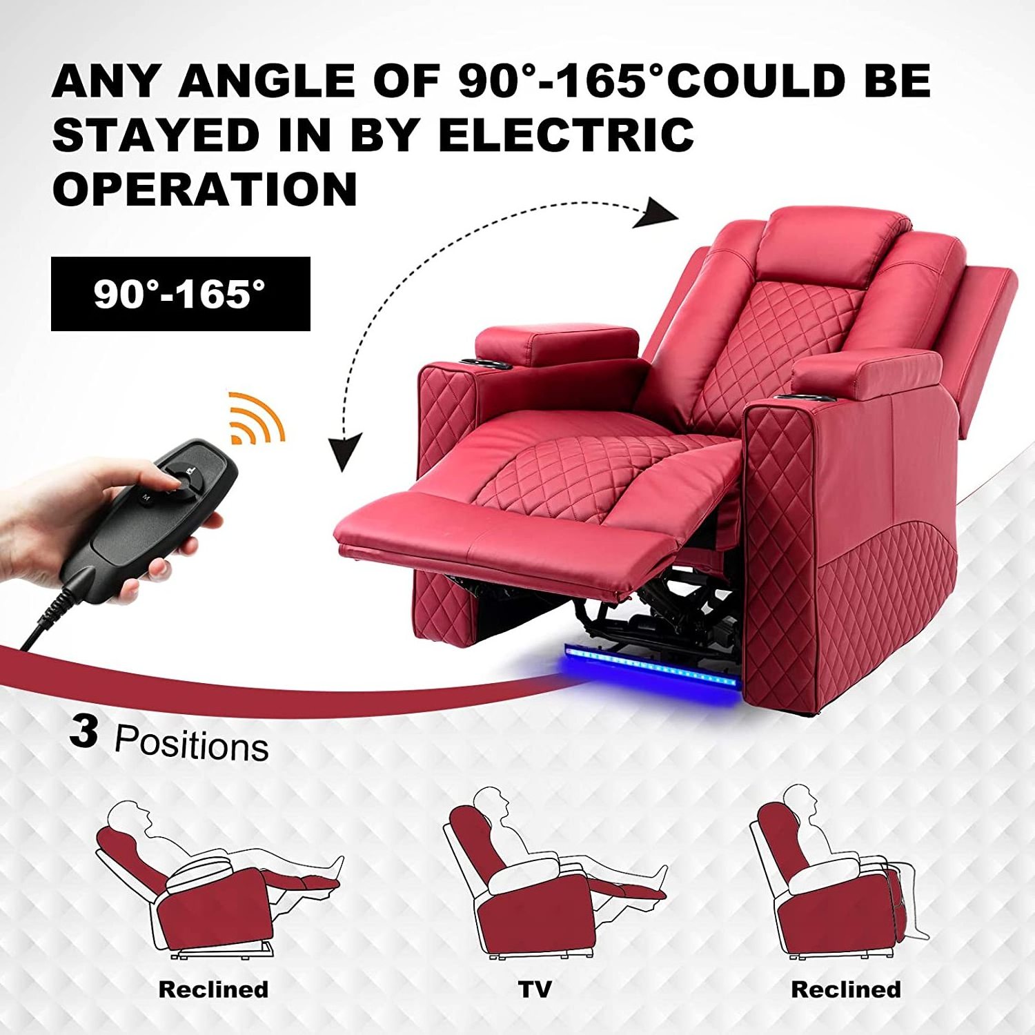 Power Recliner Chair PU Leather Electric Massage Recliner Sofa for Living Room Home Theater Seating with Cup Holders and LED