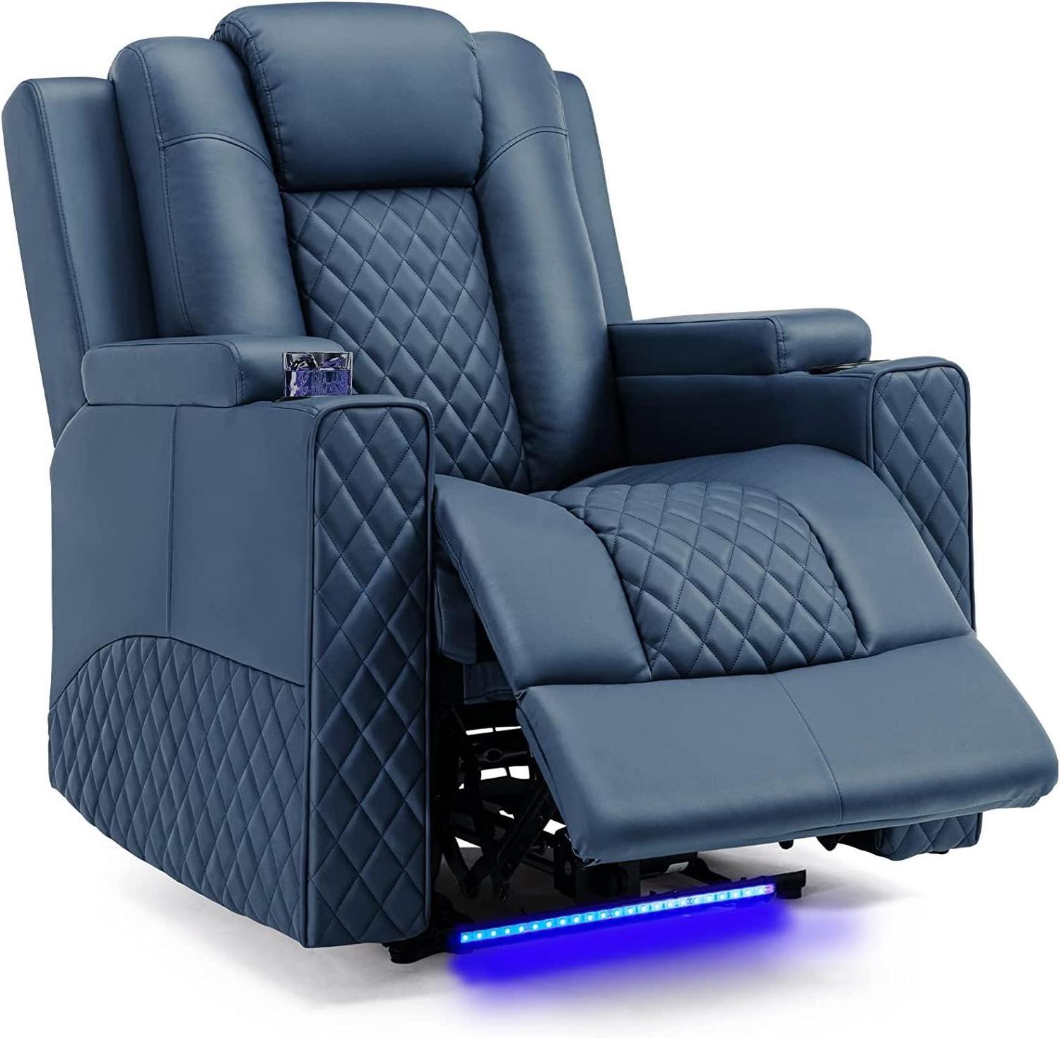 Power Recliner Chair PU Leather Electric Massage Recliner Sofa for Living Room Home Theater Seating with Cup Holders and LED