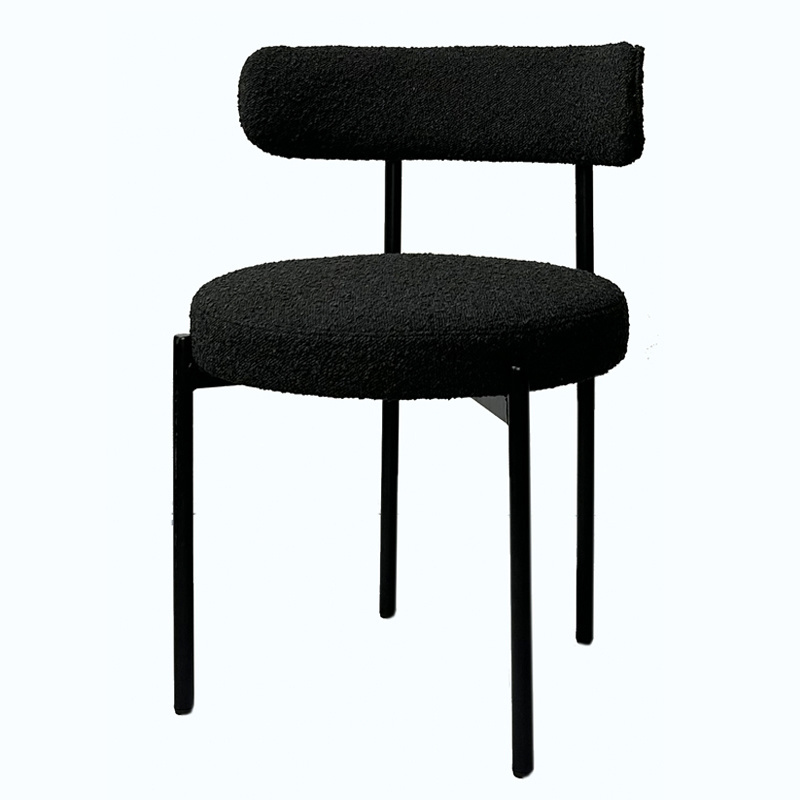 Modern Italian Black Wool Blend Boucle Fabric Black Metal Base Dining Chair