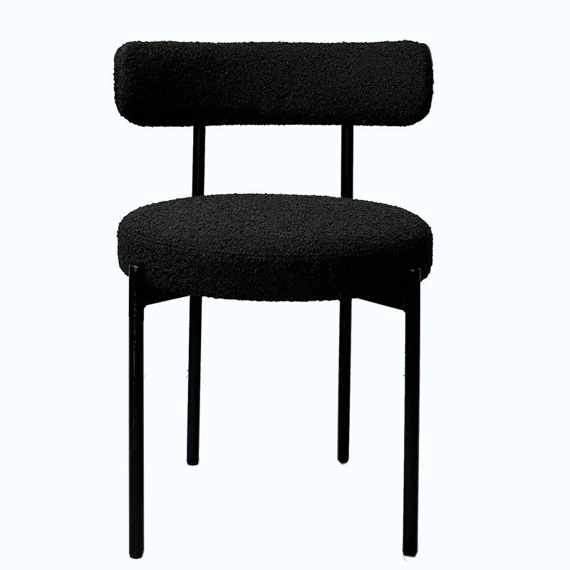 Modern Italian Black Wool Blend Boucle Fabric Black Metal Base Dining Chair