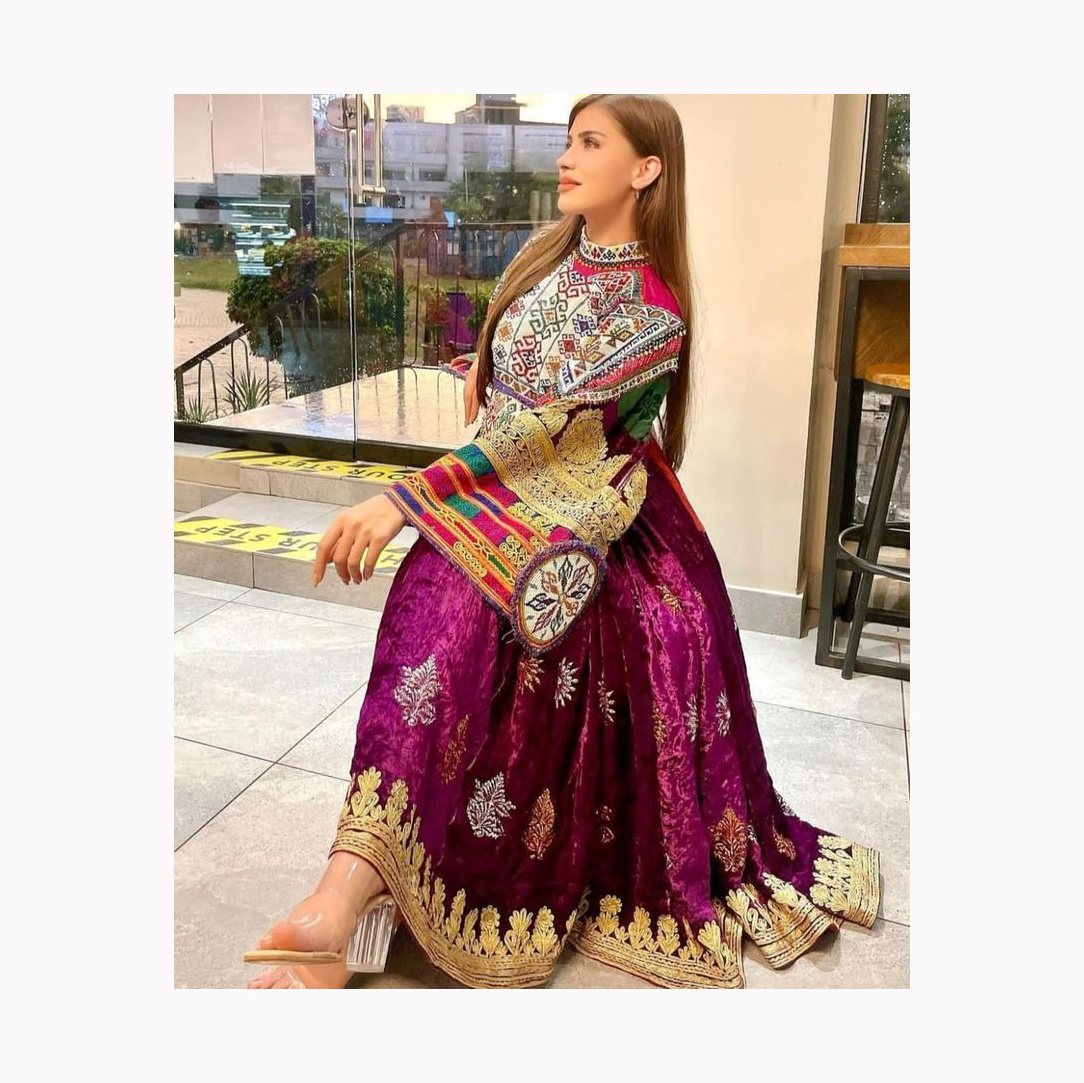 knee length dresses for ladies Elegant Pashtun Bridal Frock Traditional White Afghan Dress Medium