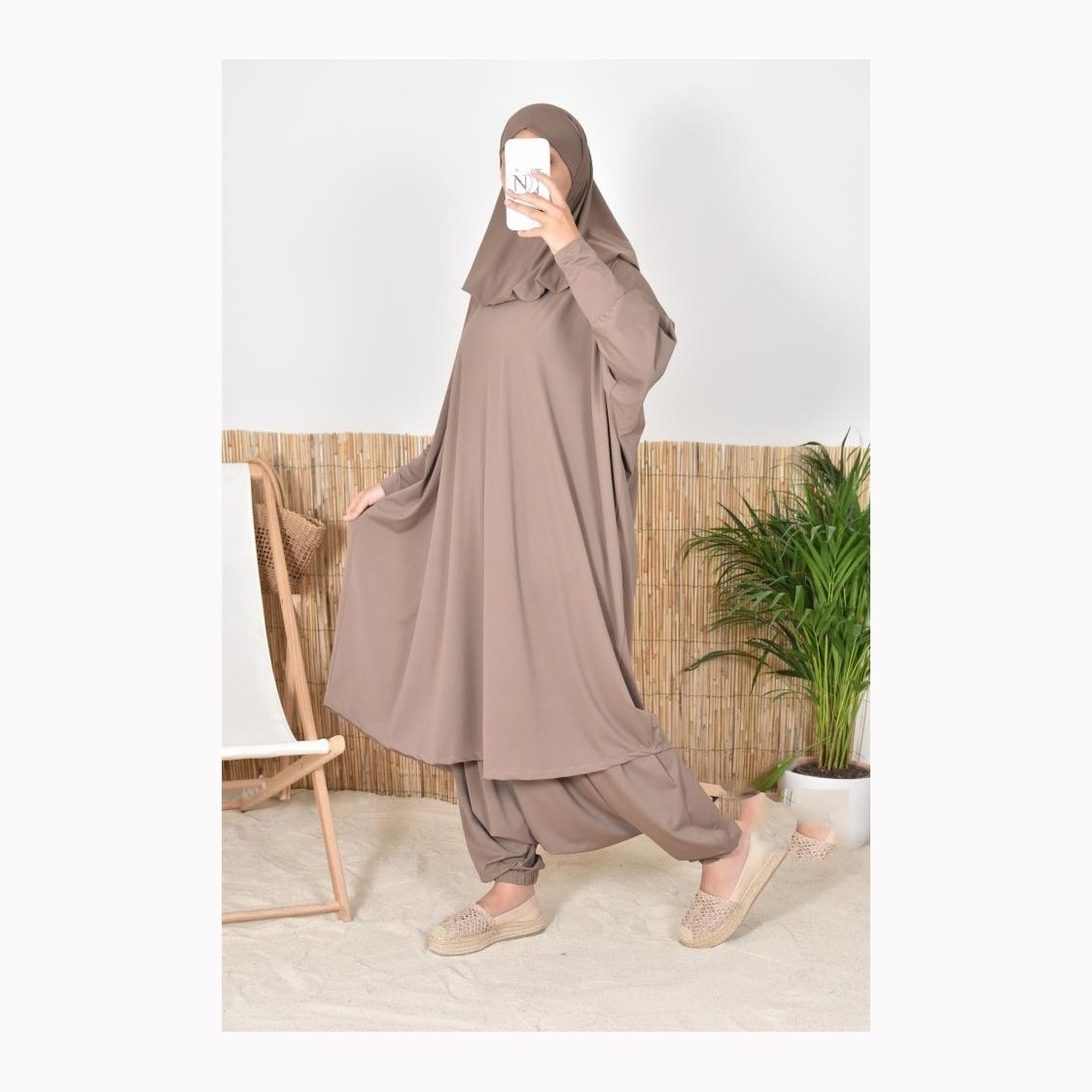 Wholesale Eid Dubai Nida Casual Hoodies Corset Sport Suit Modest Muslim Islamic Clothing Pants Prayer Abaya Two Piece Jilbab Set