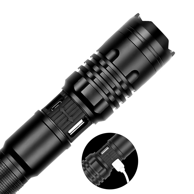 AJOTEQPT XHP70 Micro USB Charging Torch Stretch Zoom Powerbank Tactical Flashlight