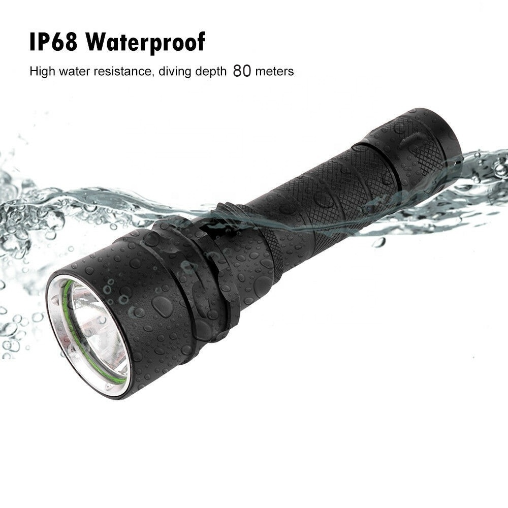 AJOTEQPT Professional Diving Torch Light L2 Flashlight Customized 80m Depth Aluminum Body with Rechargeable Battery IP68 Rating