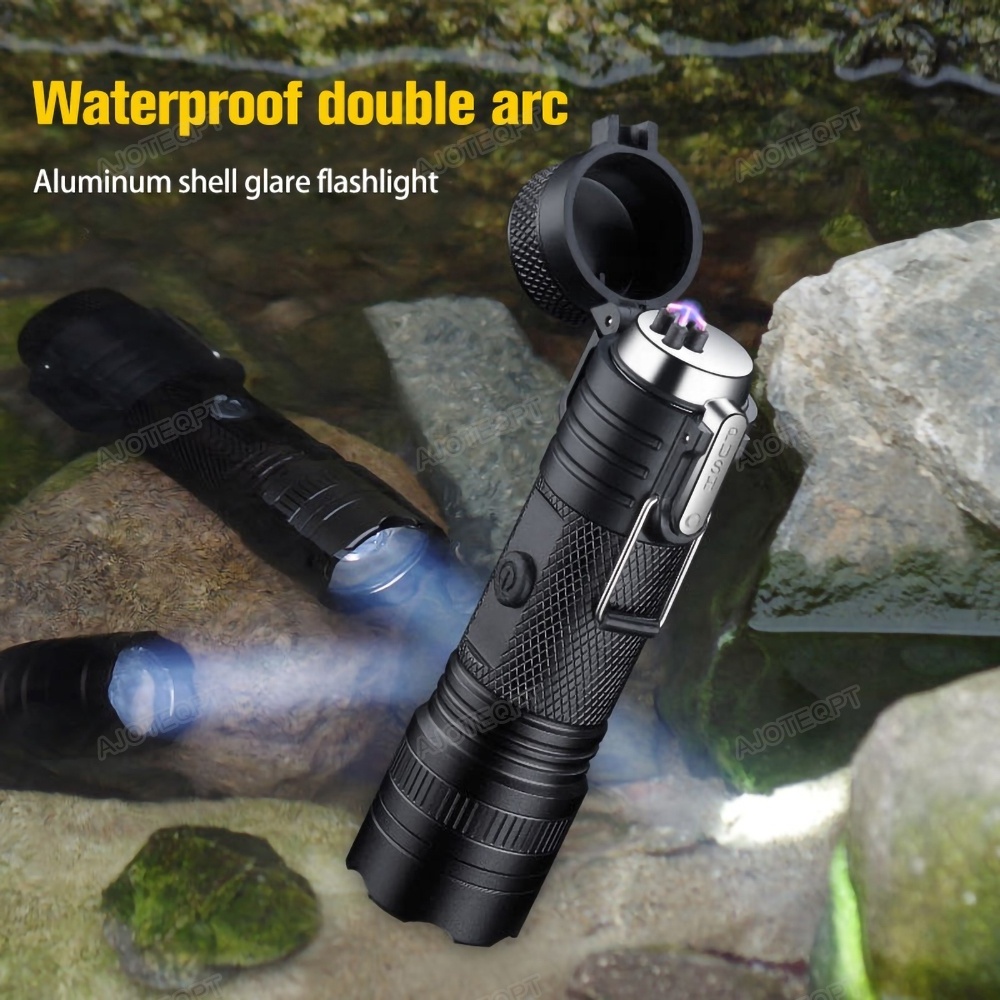 AJOTEQPT Aluminum Alloy Outdoor USB Electronic Lighter Waterproof  Plasma Arc Lighter with 100 Lumen Torch Flashlight Lighter