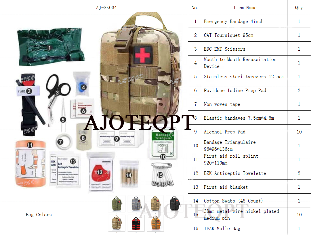 AJOTEQPT EMT IFAK Med Molle Kit Trauma Kit Emergency Survival First Aid Kits with Tourniquet for Wound Care Bleeding Control