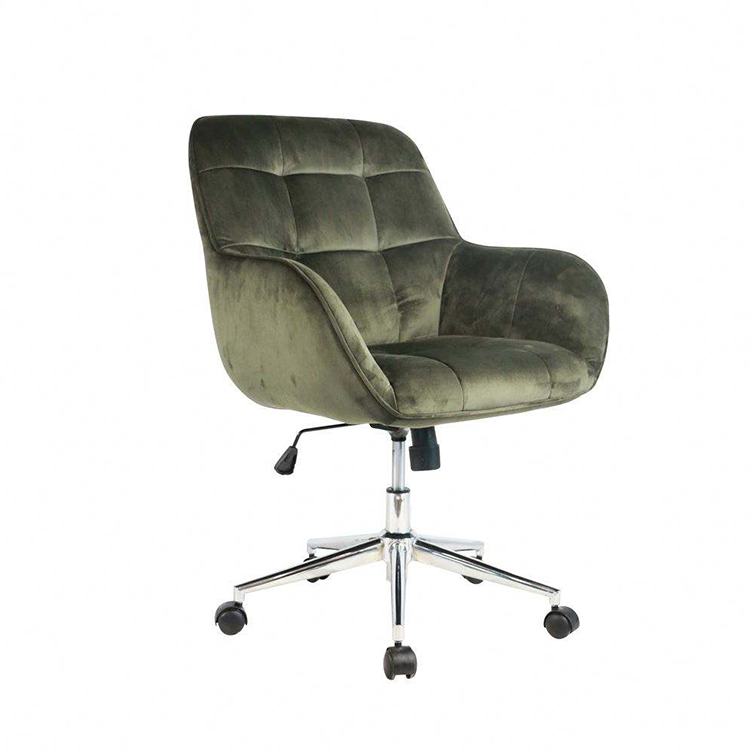 Partner Most Comfortable Green Velvet Home Office Chair With Nylon Castor