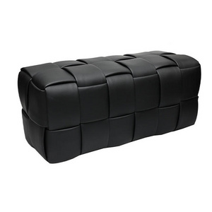 Partner Nordic Living Room Black Wide Pu Leather Ottoman Stool Bench With Storage