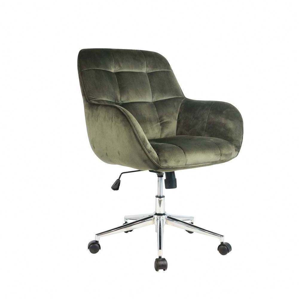 Partner Most Comfortable Green Velvet Home Office Chair With Nylon Castor