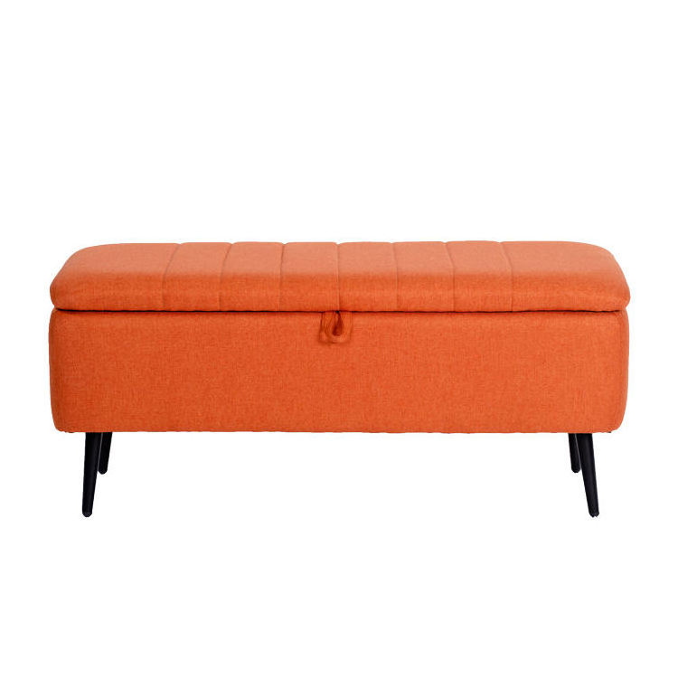 Partner Customized Modern Bedroom Orange Velvet Storage Ottoman Shoes Bench