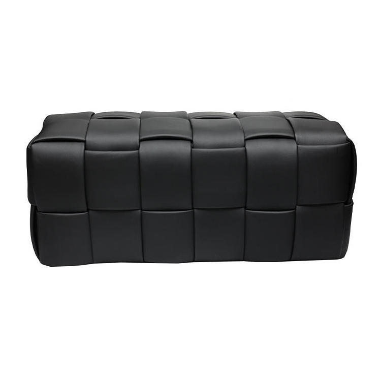 Partner Nordic Living Room Black Wide Pu Leather Ottoman Stool Bench With Storage