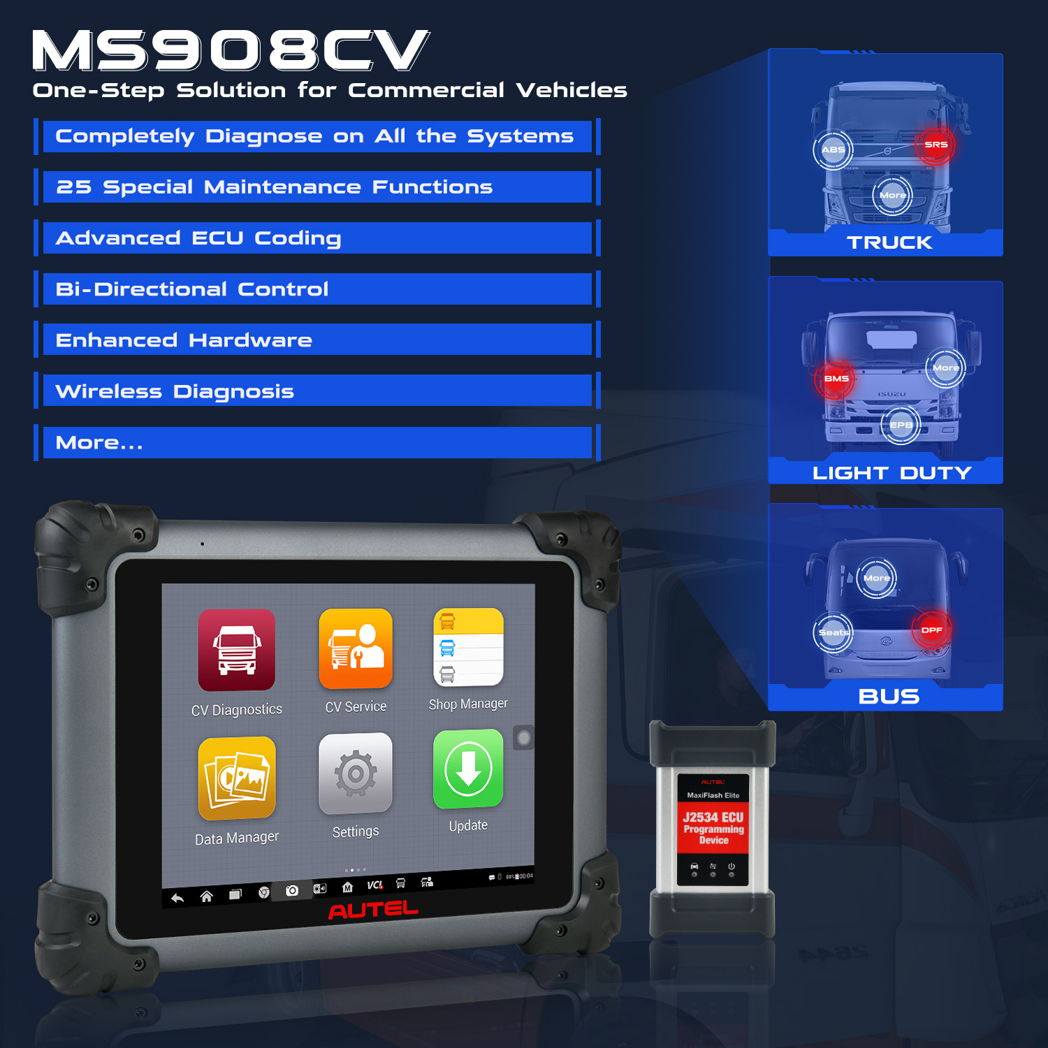 Autel Maxisys MS908CV heavy truck diagnostic scanner Auto Diagnostic tool heavy truck 24V for volvo heavy truck diagnostic tools