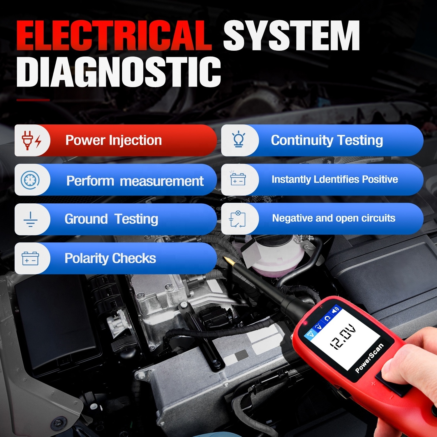 Autel PowerScan PS100 AVOmeter/test light/ built-in flashlight /short circuit/ indicator relay/component tester diagnostic tool