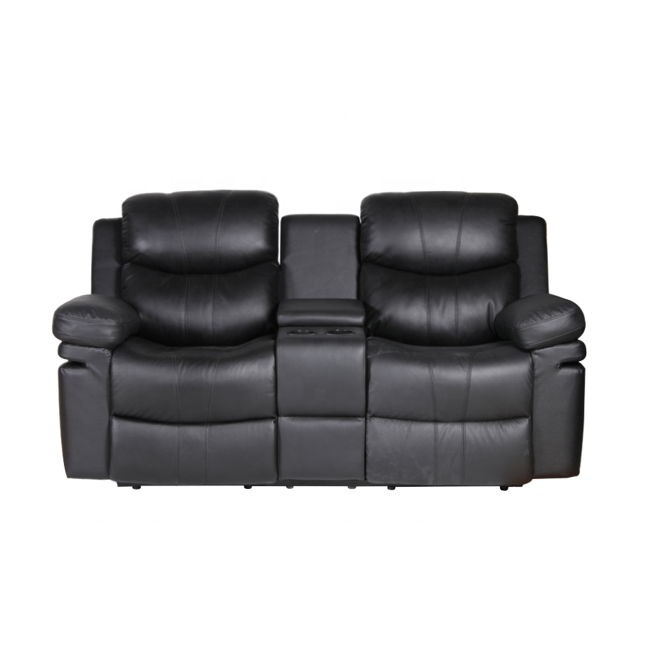 Modern SX-8184-2 manual recliner Sofa with COFFEE TABLE  TWO Seat Top Leather+PVC Metal Frame Living Room Extendable Features