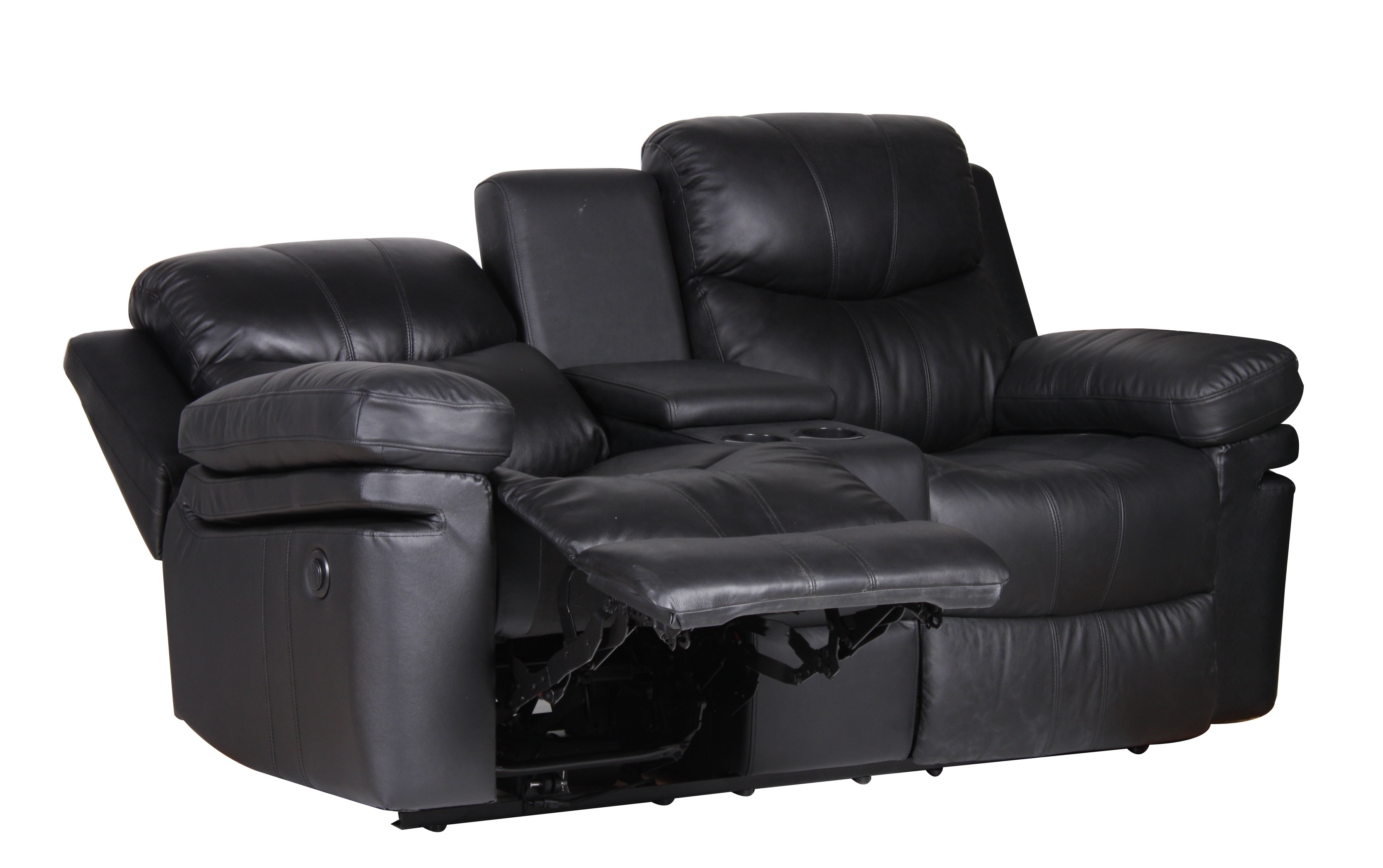 Modern SX-8184-2 manual recliner Sofa with COFFEE TABLE  TWO Seat Top Leather+PVC Metal Frame Living Room Extendable Features