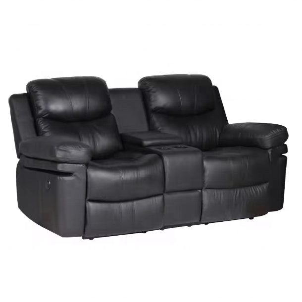 Modern SX-8184-2 manual recliner Sofa with COFFEE TABLE  TWO Seat Top Leather+PVC Metal Frame Living Room Extendable Features