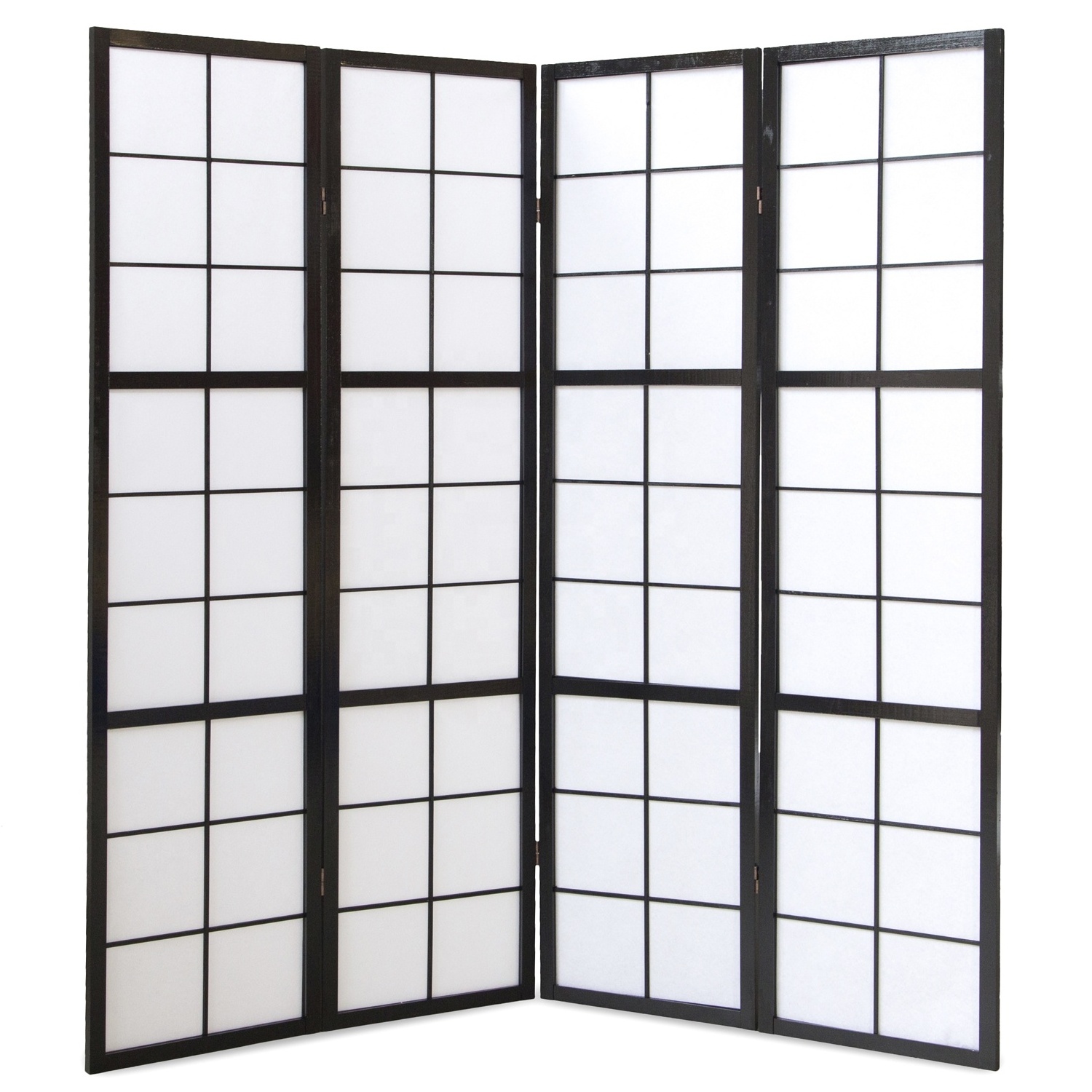 Contemporary 3-Panels Wood Picture Frame with Rice Paper Shoji Spring Waterfall Folding Screen Room Divider for Restaurant Decor