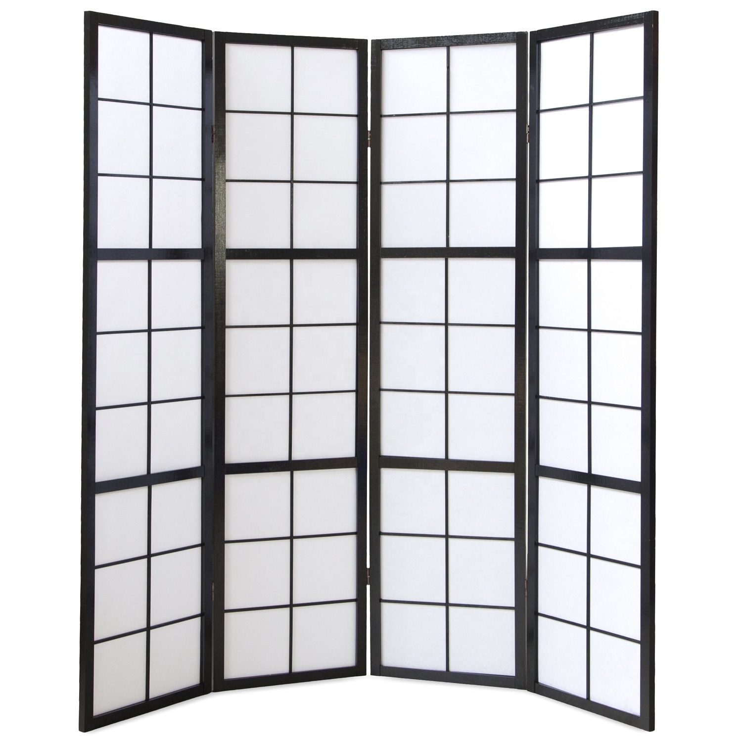 Contemporary 3-Panels Wood Picture Frame with Rice Paper Shoji Spring Waterfall Folding Screen Room Divider for Restaurant Decor