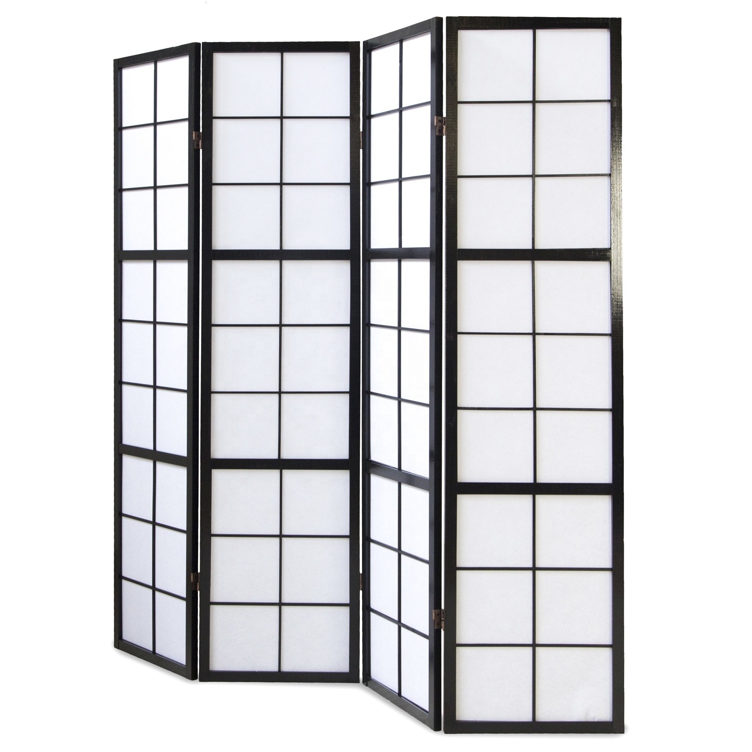 Contemporary 3-Panels Wood Picture Frame with Rice Paper Shoji Spring Waterfall Folding Screen Room Divider for Restaurant Decor