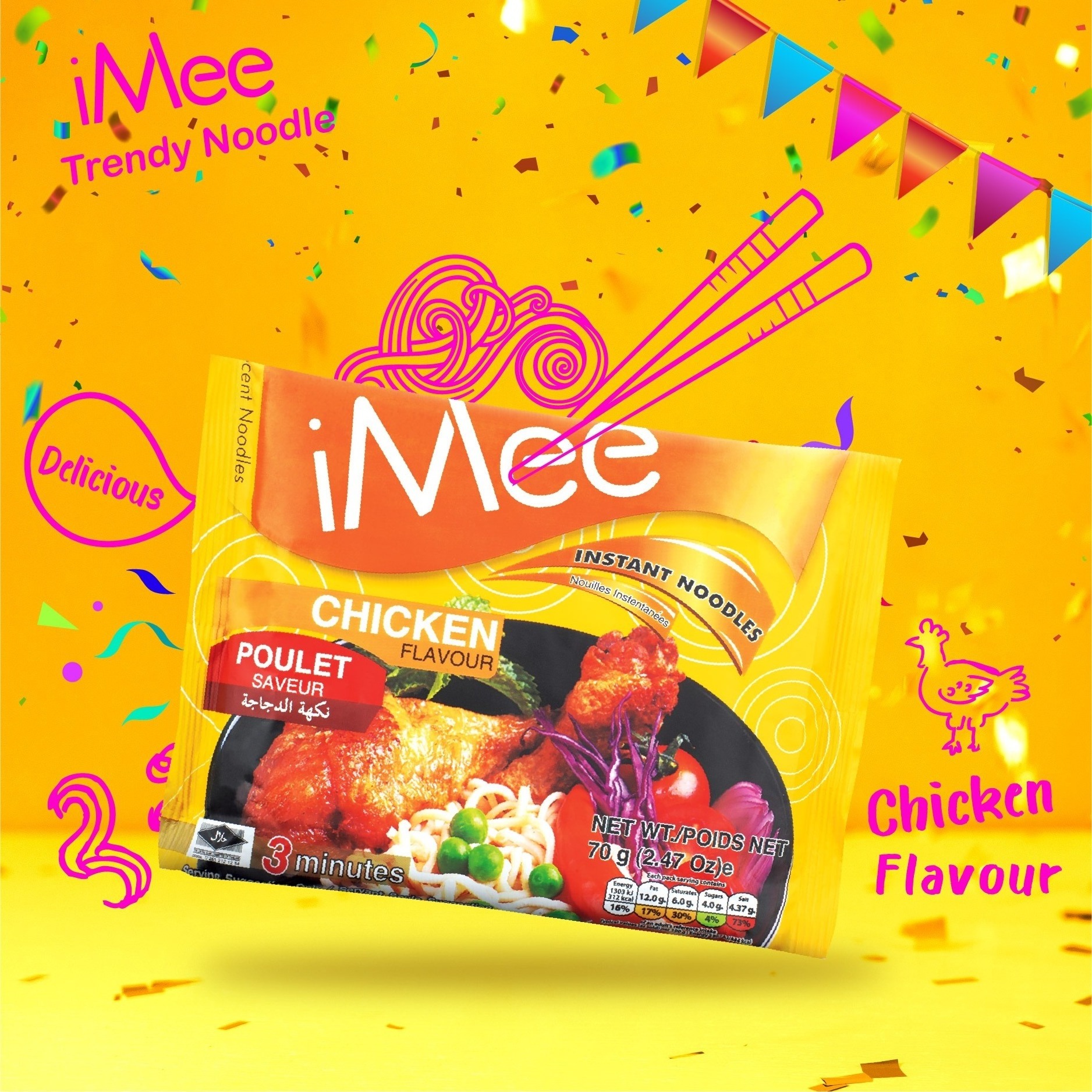 iMee Instant Packet Noodles with 7 Flavors (Chicken/Beef/Shrimp/Vegetable/TomYum/GreenCurry/RedCurry) Product of Thailand