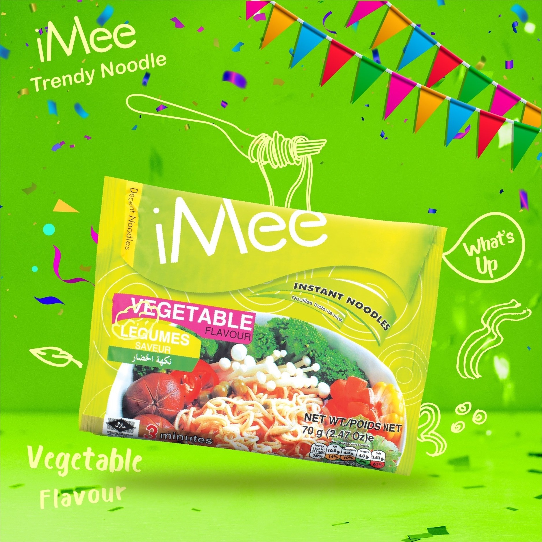 iMee Instant Packet Noodles with 7 Flavors (Chicken/Beef/Shrimp/Vegetable/TomYum/GreenCurry/RedCurry) Product of Thailand