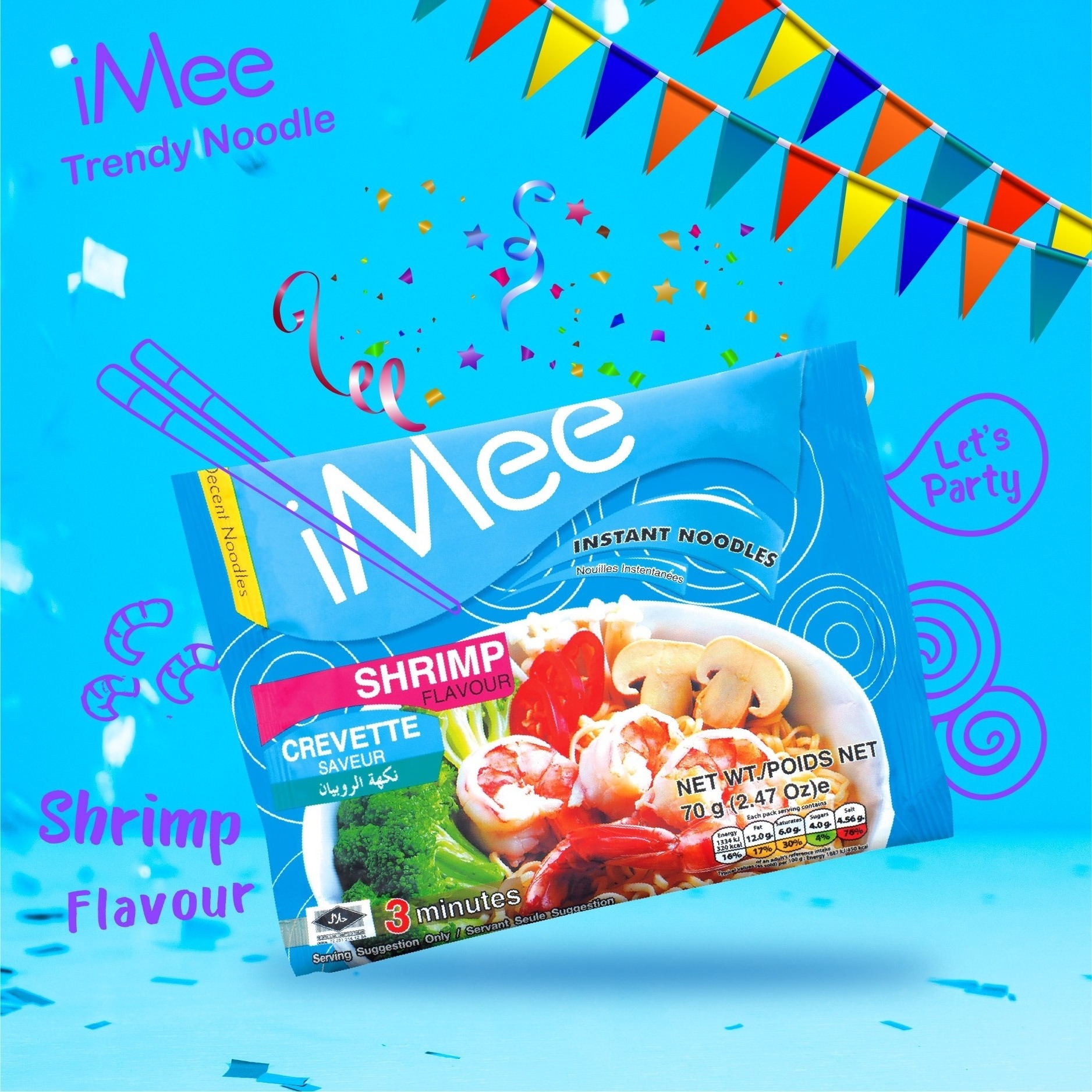 iMee Instant Packet Noodles with 7 Flavors (Chicken/Beef/Shrimp/Vegetable/TomYum/GreenCurry/RedCurry) Product of Thailand