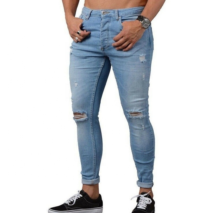 Manufactured by AJWA IMPEX New Style Denim Customized  pants men sky blue muscle fitted jean pants smoky denim casual wear pants