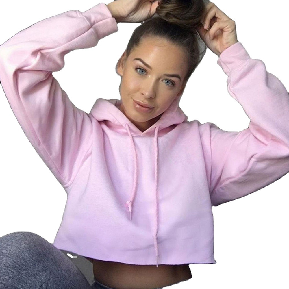 Different color's Wholesale price custom made long sleeve cropped hooded sweatshirts hoody pullover women crop top hoodies