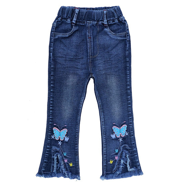 New Arrival Wholesale new style women embroidered denim jean for woman distressed ripped stacked denim pants New design denim