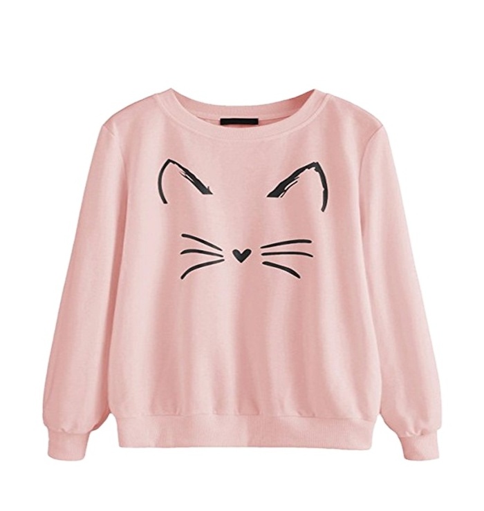 Streetwear Sweatshirt Custom Logo Embroidery Oversized Sweat Shirts Crewneck cat face printed Women Sweat Shirt For Sale