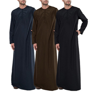 Solid color's Dubai Thobes Qatar Daffah Wholesale Moroccan Khamis Arab Islamic Men Muslim Thobe casual wear long sleeve